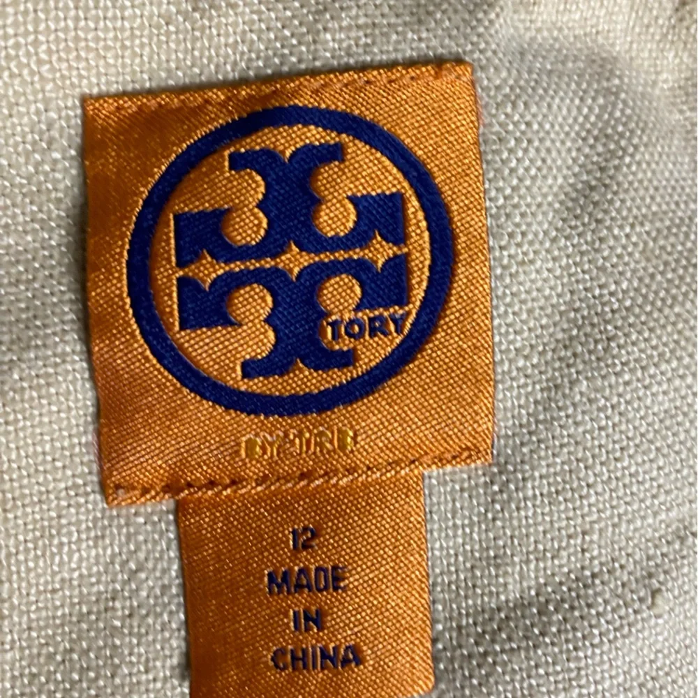Tory Burch Rhinestone Embellished 100% Linen Sleeveless Tunic Top Size 12